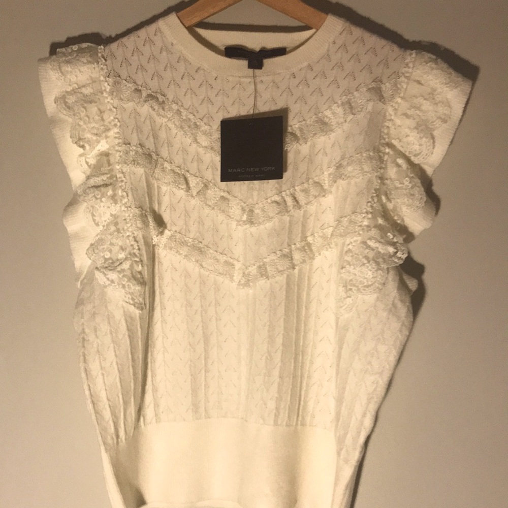 Marc New York Women's White Lace Ruffle Top